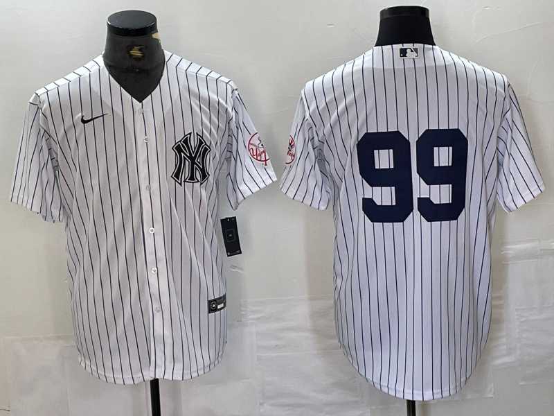 Mens New York Yankees #99 Aaron Judge White With Patch 2024 Cool Base Stitched Jersey->new york yankees->MLB Jersey